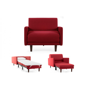 Fauteuil convertible lit 1 Place PACHA 70 cm LARGE avec accoudoirs larges - tissu rouge