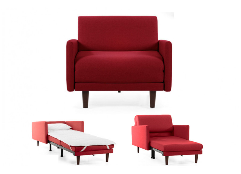 Fauteuil convertible lit 1 Place PACHA 70 cm LARGE avec accoudoirs larges - tissu rouge