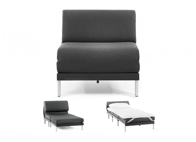 Fauteuil convertible lit Likoolis 1 Place BOSS 80 cm SMALL sans accoudoirs tissu gris foncé