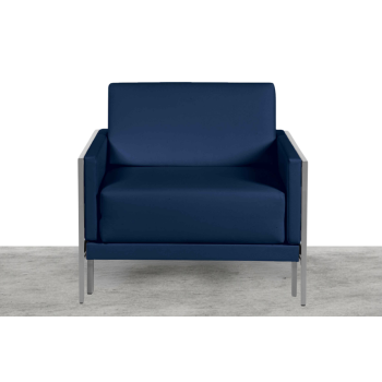 Fauteuil convertible lit 1 Place Carré 80 cm LARGE avec accoudoirs cuir artificiel bleu marine